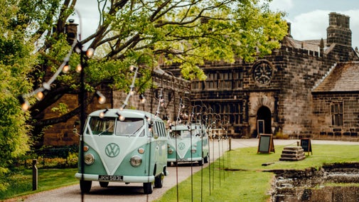 Vintage cars front of East Riddlesden Hall